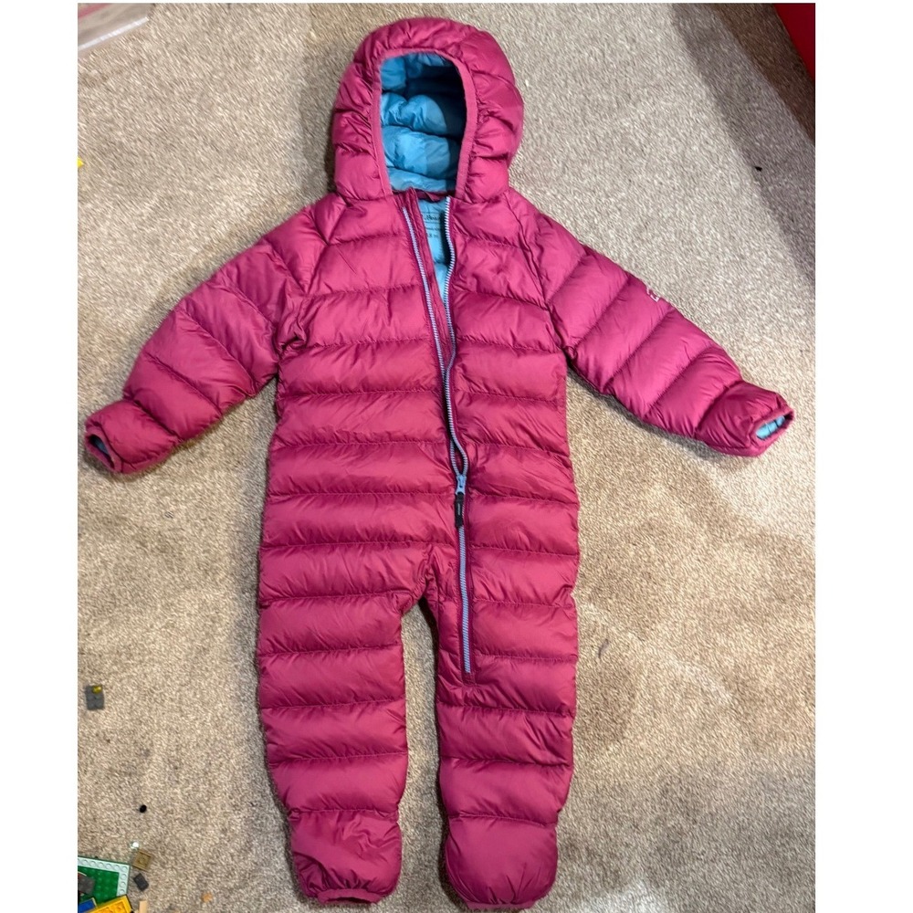LL Bean Ultralight 650 Down Bunting Magenta Pink Hooded Snowsuit 12-18M 507410